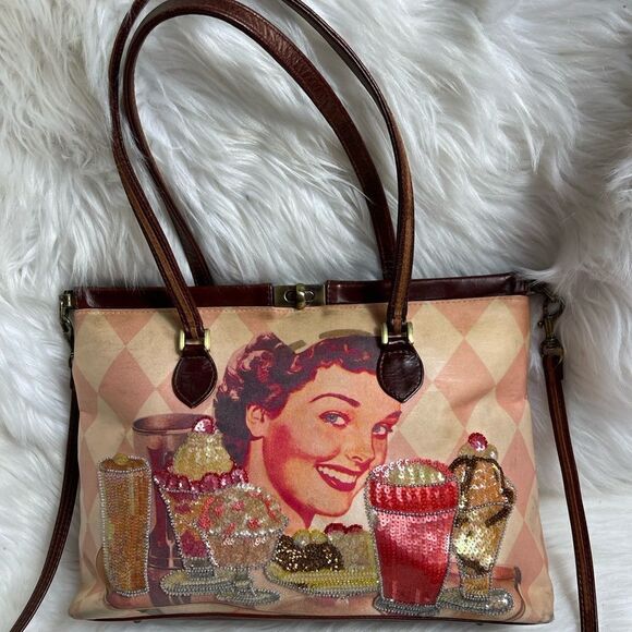 Isabella Fiore vintage fabric and leather shoulder with sequins dinner d… - Picture 6 of 15